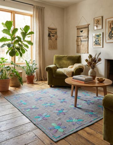5' 4 x 5' 5 Hand Woven Kilim Suzani Wool Square Rug