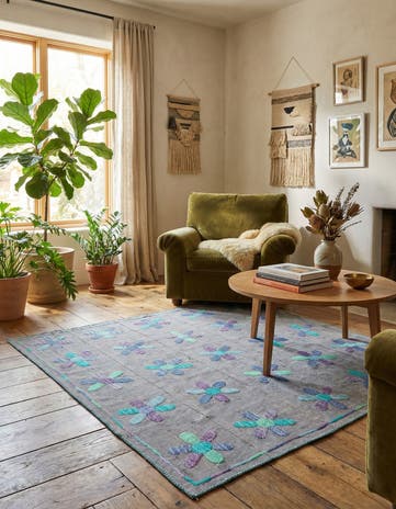 5' 4 x 5' 5 Hand Woven Kilim Suzani Wool Square Rug