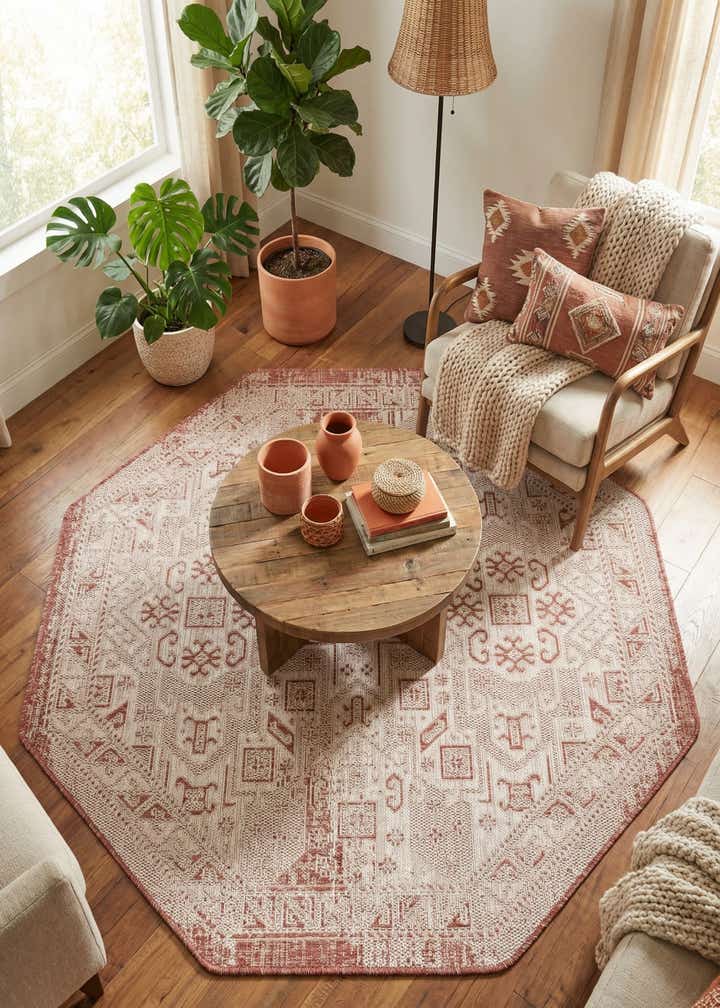 5' 3 x 5' 3 Easy-Clean Aztec Indoor / Outdoor Octagon Rug