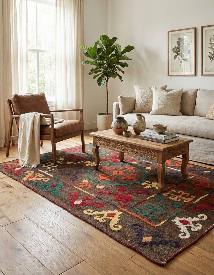 Detail image of 4' 7 x 6' 5  Hand Woven Kilim Modern Wool Rug