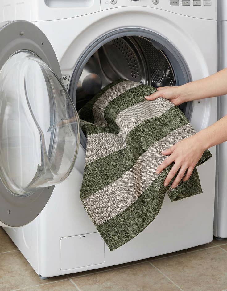 Detail image of 7' 10 x 7' 10  Washable Striped Indoor / Outdoor Square Rug