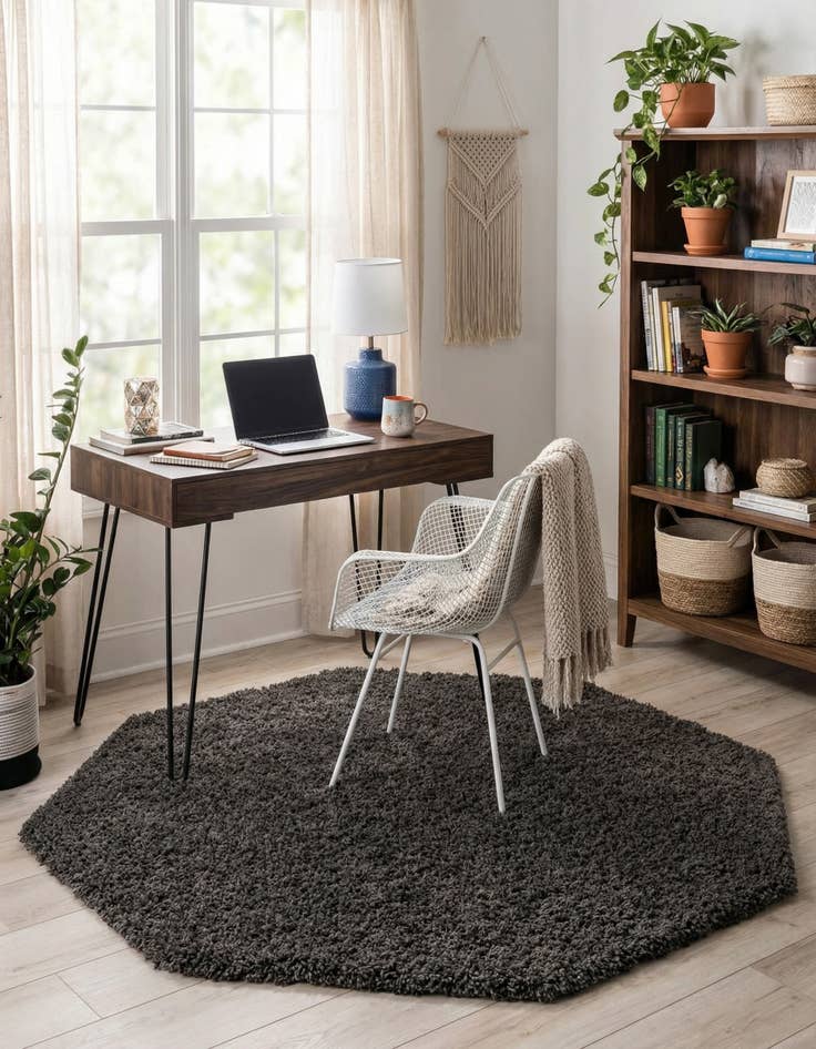 Detail image of  4' x 4' Solid Shag Octagon Rug