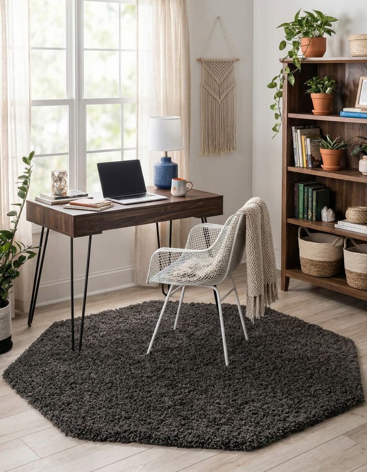 4' x 4' Solid Shag Octagon Rug