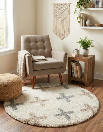 Ivory Lagom Shag Round Rug