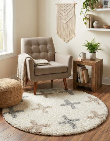 Ivory Lagom Shag Round Rug