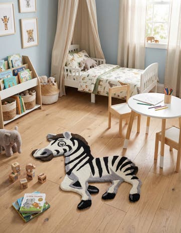 White and Black Playtime Kids Wool Freeform Rug