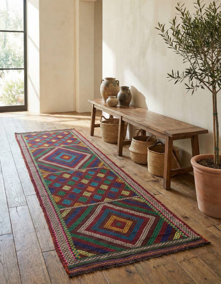 Detail image of 2' 4 x 8' 2  Hand Knotted Kilim Fars Persian Wool Runner Rug