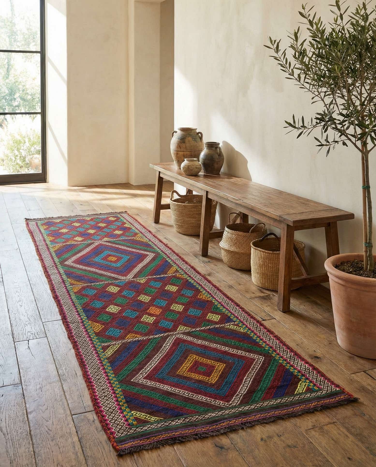 2' 4 x 8' 2 Hand Knotted Kilim Fars Persian Wool Runner Rug