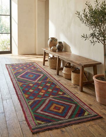 2' 4 x 8' 2 Hand Knotted Kilim Fars Persian Wool Runner Rug
