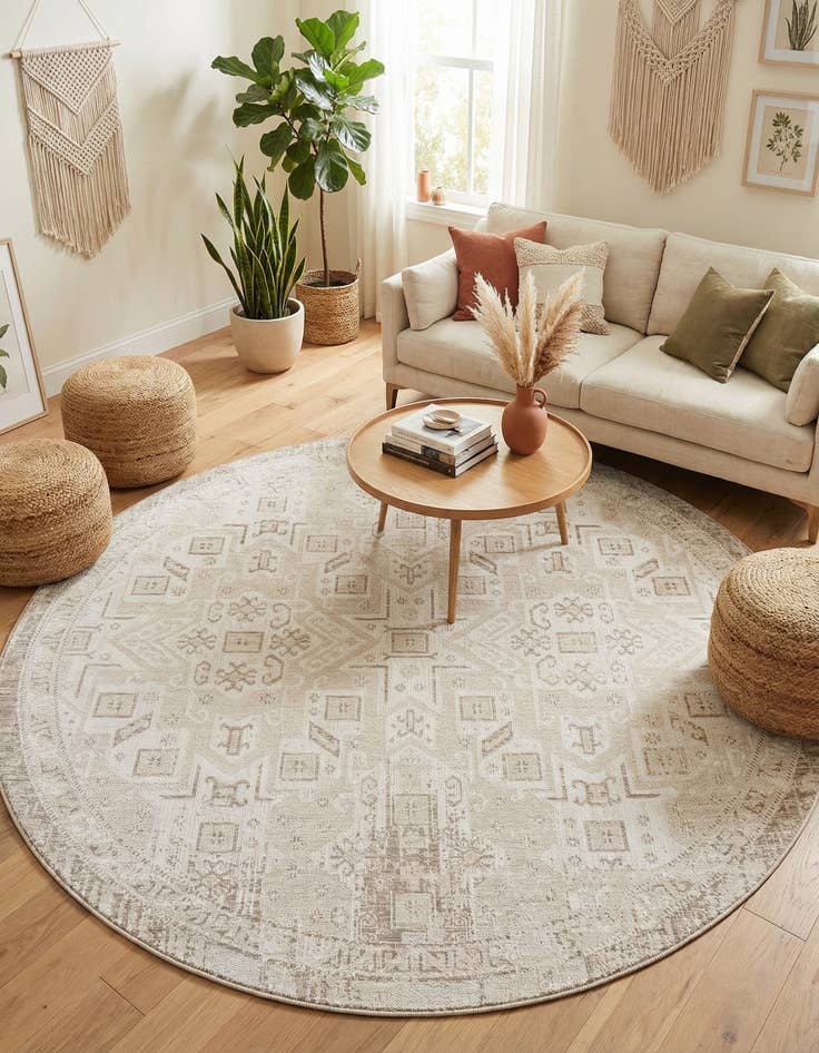 Detail image of 10' x 10'  Washable Aztec Indoor / Outdoor Round Rug