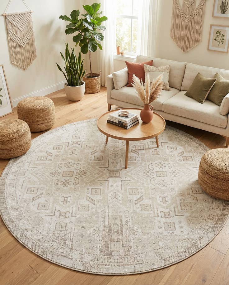 Detail image of 10' x 10' Easy-Clean Aztec Indoor / Outdoor Round Rug