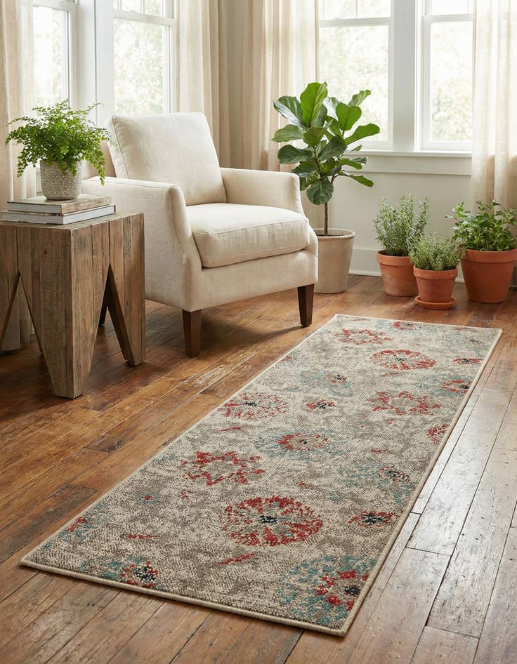 Detail image of 2' x 6' Easy-Clean Botanical Indoor / Outdoor Runner Rug