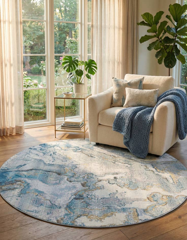 Detail image of 7' 10 x 7' 10 Easy-Clean Modern Indoor / Outdoor Round Rug