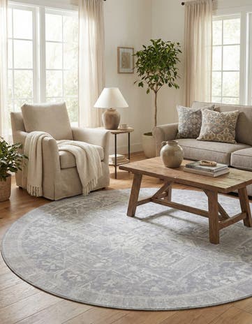 Gray Washable Timeless Round Rug