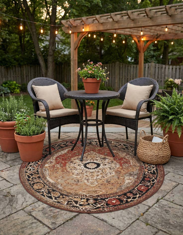 Detail image of 3' x 3'  Washable Traditional Indoor / Outdoor Round Rug
