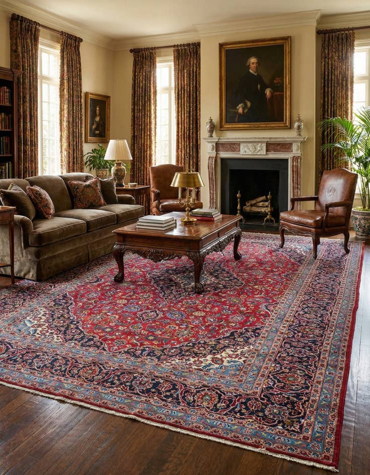 Detail image of 9' 6 x 13'  Hand Knotted Kashan Persian Wool Rug