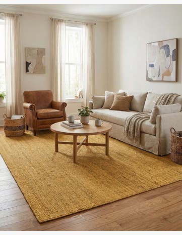 Yellow Handmade Braided Jute Rug