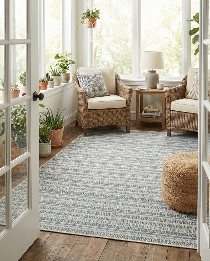 Detail image of 6' x 9' Easy-Clean Striped Indoor / Outdoor Rug