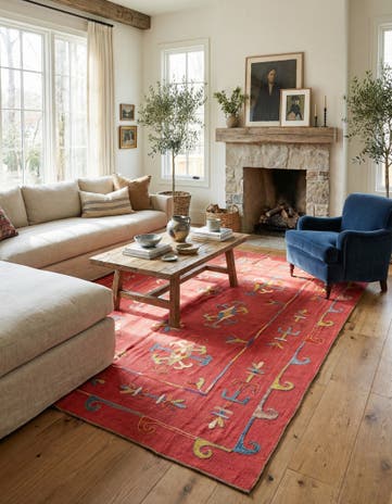 5' 10 x 7' Hand Woven Kilim Suzani Wool Rug