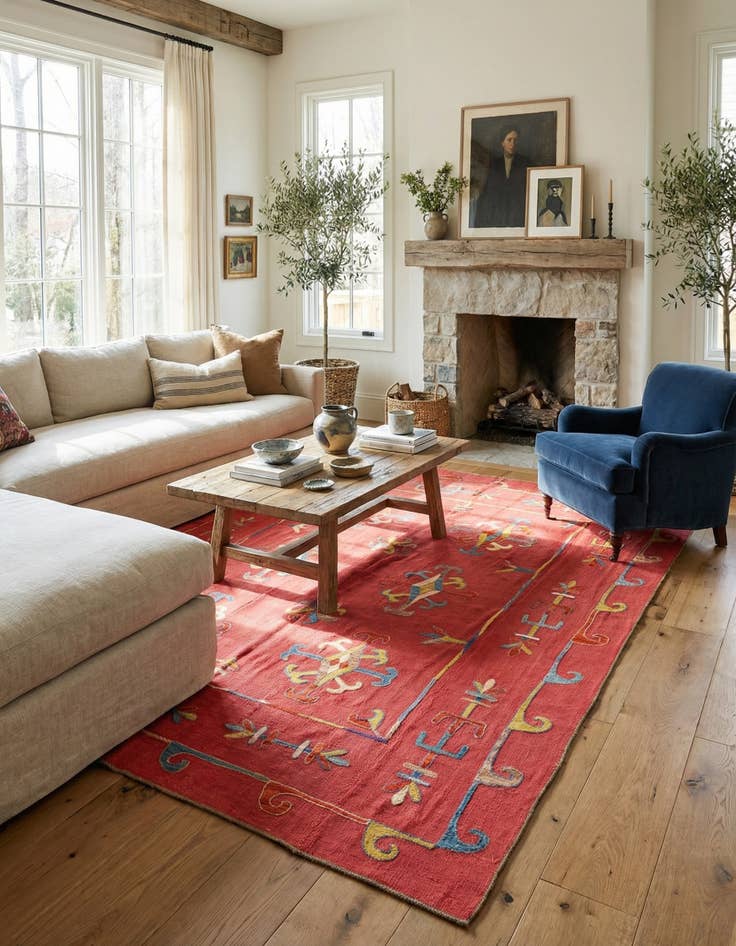 Detail image of 5' 10 x 7' Hand Woven Kilim Suzani Wool Rug