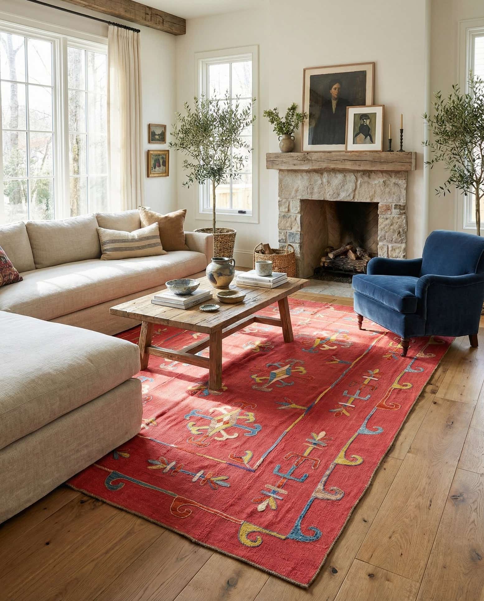 5' 10 x 7' Hand Woven Kilim Suzani Wool Rug