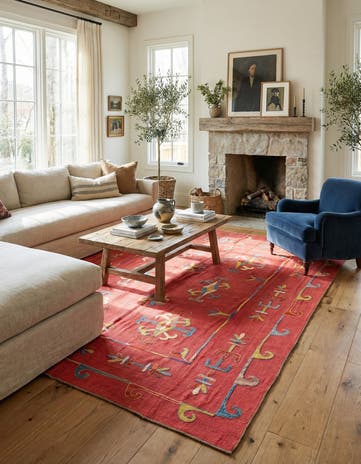 5' 10 x 7' Hand Woven Kilim Suzani Wool Rug
