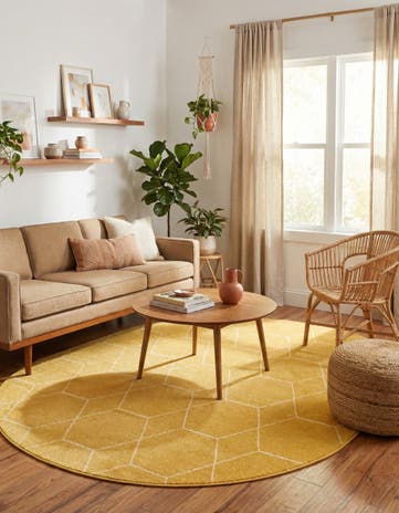 Yellow Lattice Frieze Oval Rug