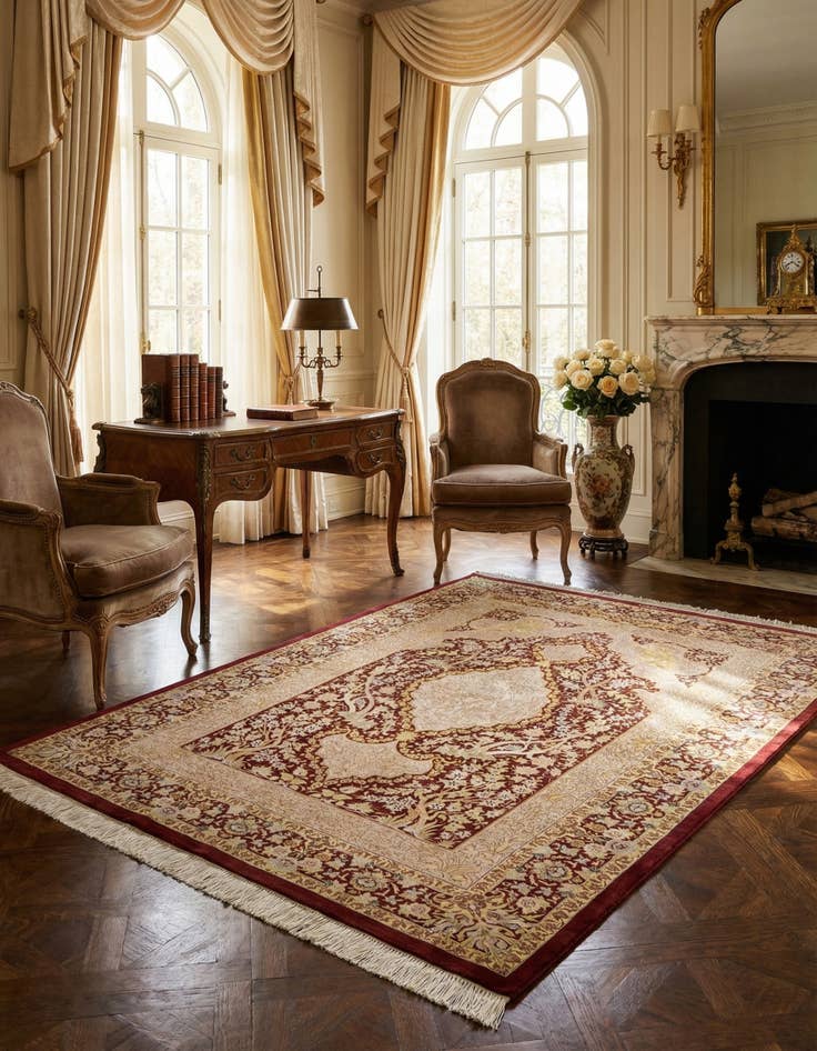 Detail image of 3' 6 x 4' 11 Ghom Silk Rug