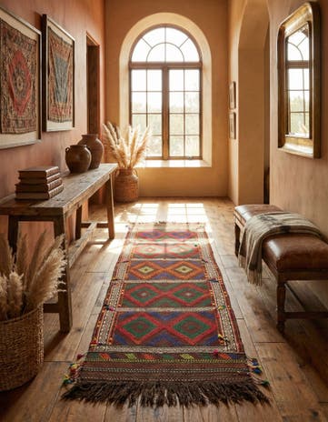 2' 3 x 7' 5 Hand Knotted Kilim Fars Persian Wool Runner Rug