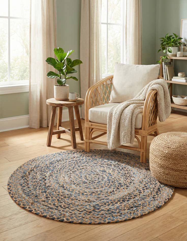 Detail image of 4' 1 x 4' 1  Hand Braided Chindi Round Rug