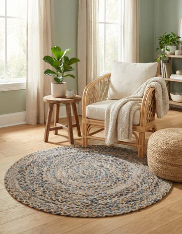 Natural Handmade Braided Chindi Round Rug