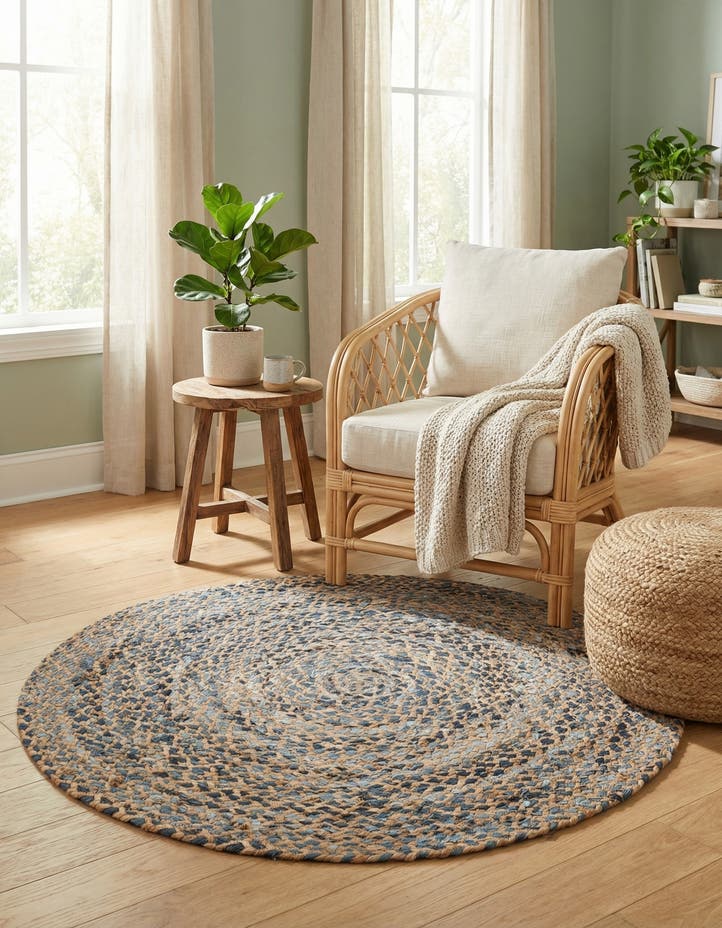 4' 1 x 4' 1 Handmade Braided Chindi Round Rug