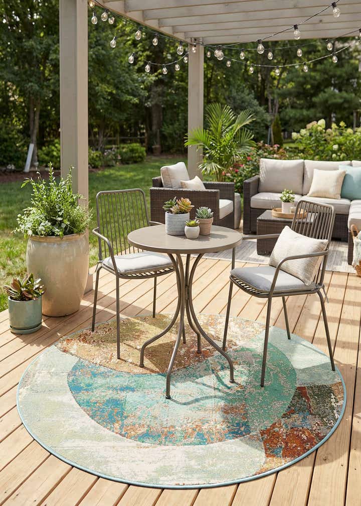 4' 1 x 4' 1 Easy-Clean Modern Indoor / Outdoor Round Rug