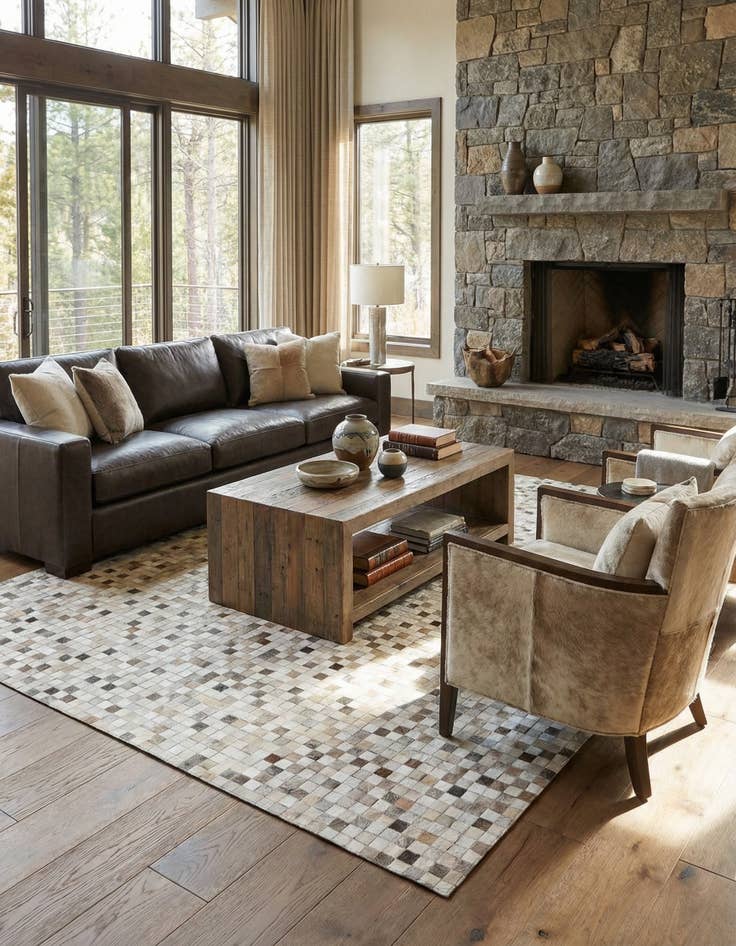 Detail image of 5' 2 x 8' Cowhide Leather Rug