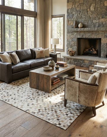 5' 2 x 8' Cowhide Leather Rug