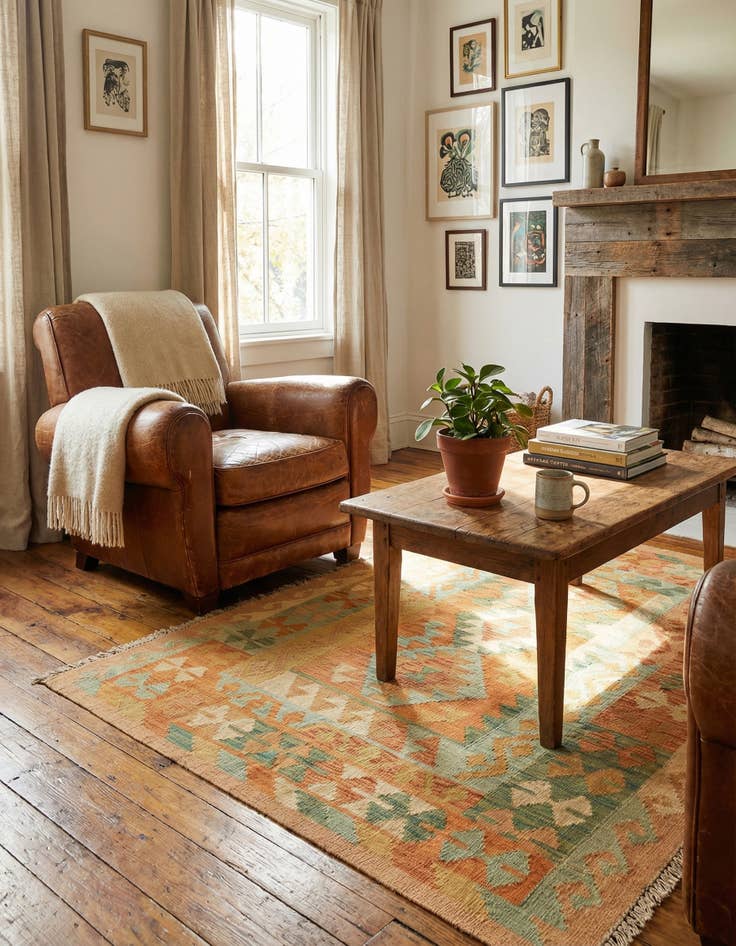 Detail image of 3' 2 x 5'  Hand Woven Kilim Waziri Wool Rug