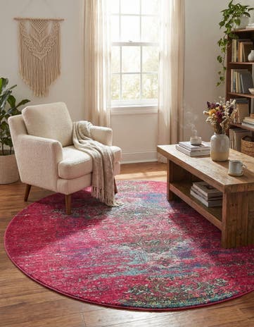 Pink Washable Carnevale Round Rug