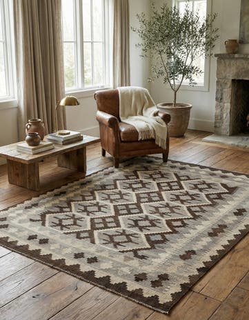 5' 2 x 6' 5 Hand Woven Kilim Maymana Wool Rug