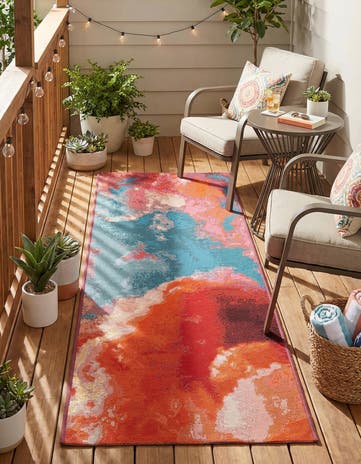 Gray and Pink Easy-Clean Modern Indoor / Outdoor Runner Rug
