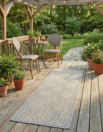 Light Gray Easy-Clean Trellis Indoor / Outdoor Runner Rug