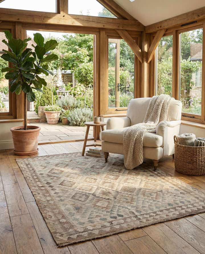 5' 7 x 7' 8 Hand Woven Kilim Maymana Wool Rug