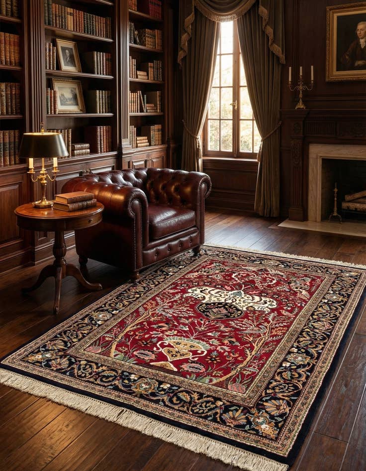 Detail image of 4' 1 x 5' 9 Hand Knotted Ghom Wool Rug