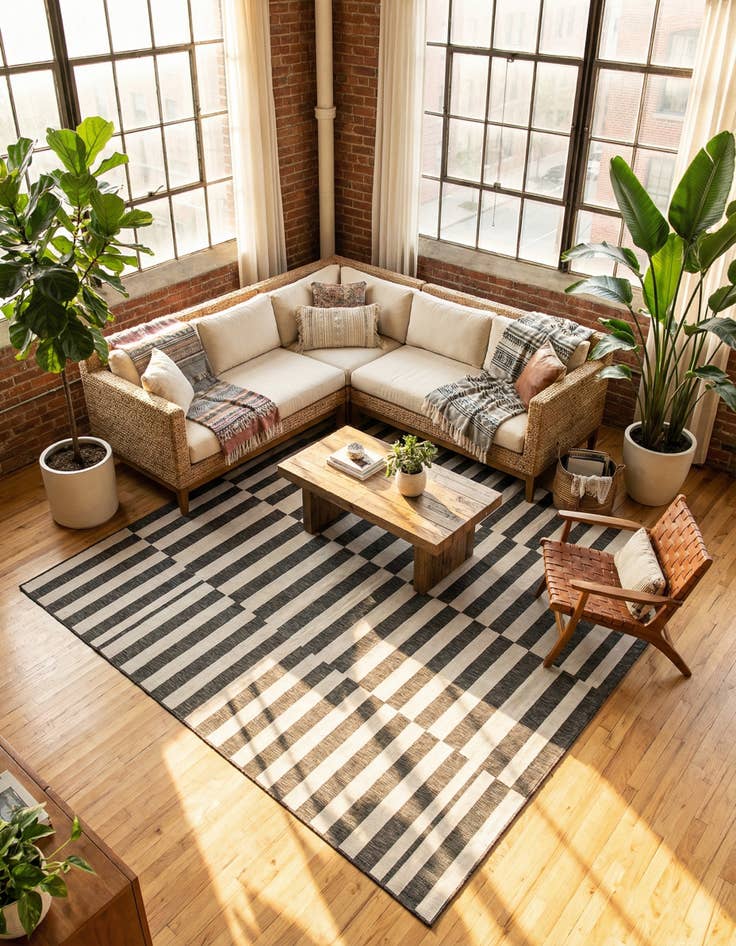 Detail image of 10' 8 x 10' 8  Washable Striped Indoor / Outdoor Square Rug