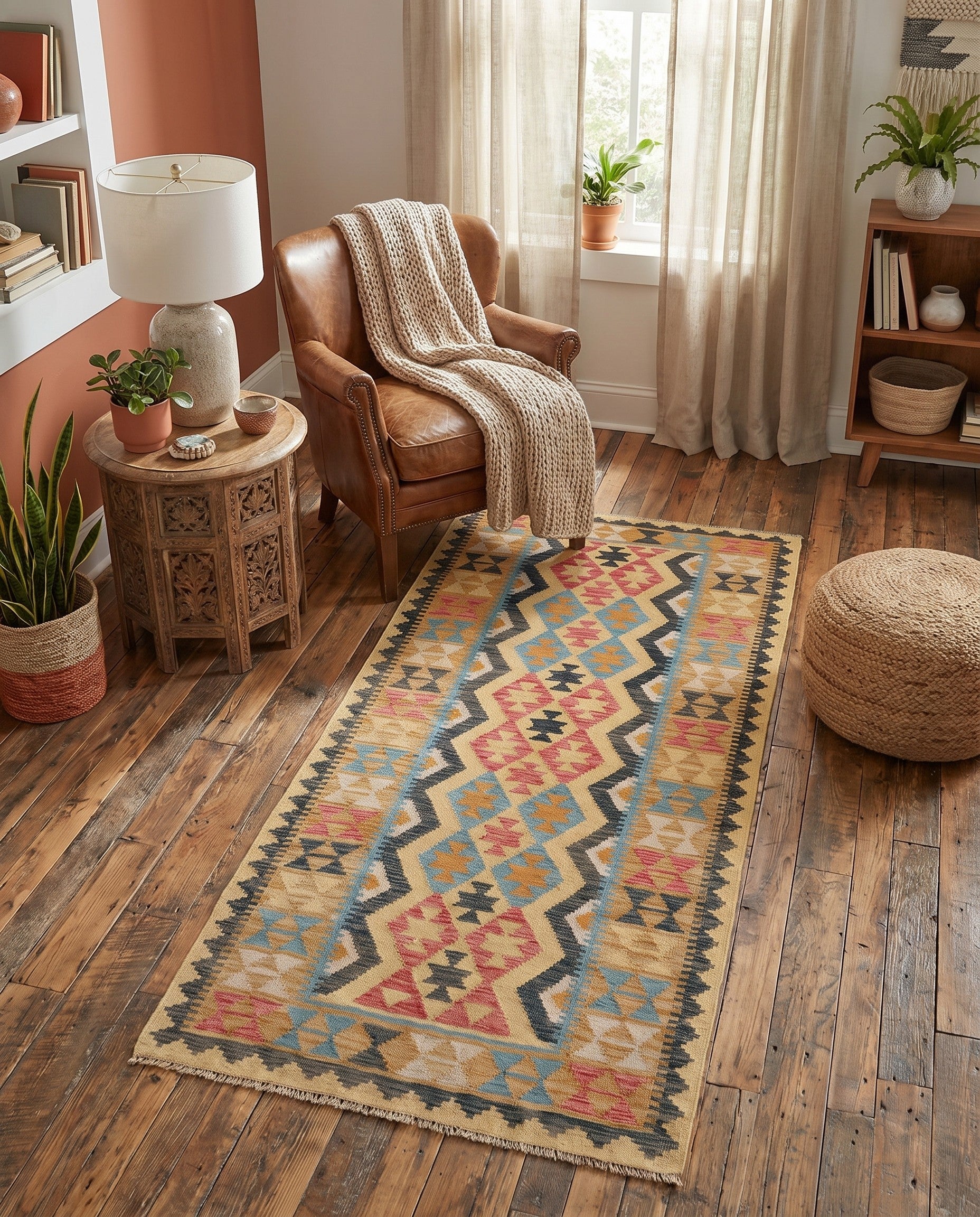 3' 5 x 6' 6 Hand Woven Kilim Maymana Wool Rug