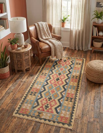 3' 5 x 6' 6 Hand Woven Kilim Maymana Wool Rug