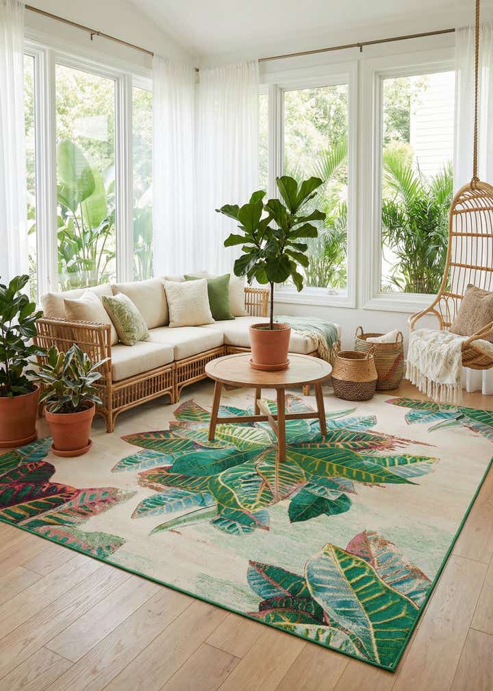 10' x 10' Easy-Clean Botanical Indoor / Outdoor Square Rug