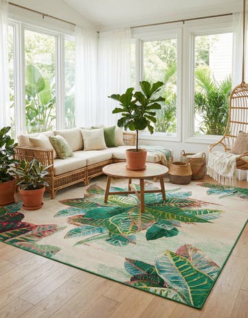 10' x 10' Easy-Clean Botanical Indoor / Outdoor Square Rug