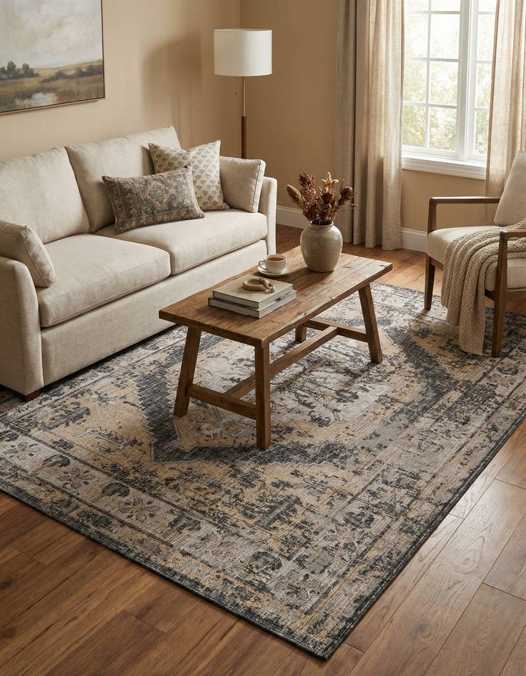 Detail image of  7' x 10'  Washable Traditional Indoor / Outdoor Rug