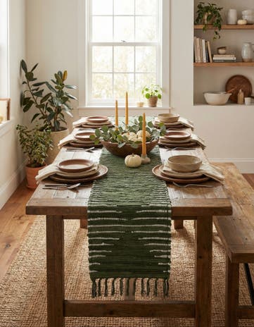 Green Hand Woven Chindi Cotton Table Runner Rug