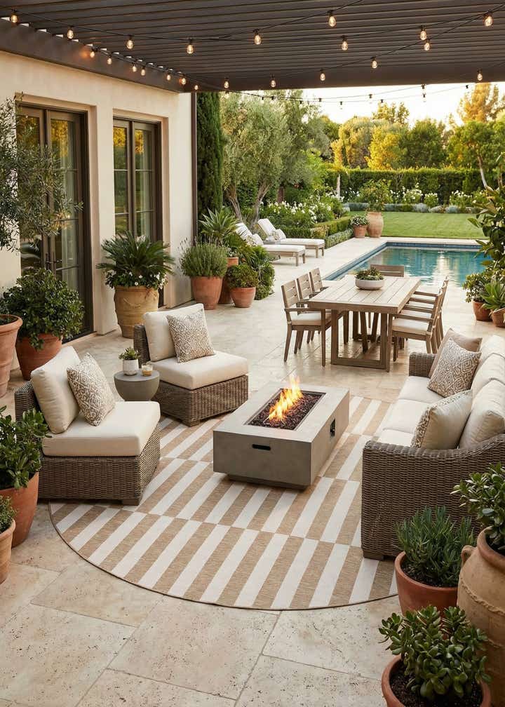 13' x 13' Easy-Clean Striped Indoor / Outdoor Round Rug